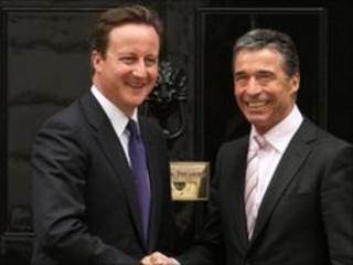 Mr Rasmussen and Mr Cameron outside 10 Downing Street