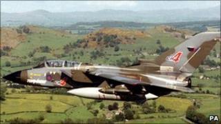 A Tornado GR4 flying over Sennybridge in Powys