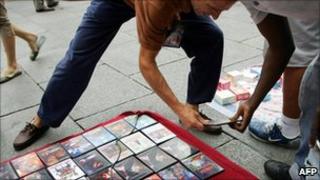 Pirated DVDs on sale in Madrid - file pic