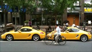 Porsche cars parked in Shanghai