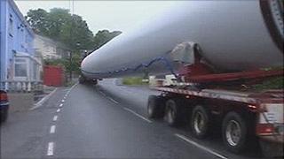 A turbine tower being transported through rural Wales (generic)