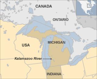 Map showing Kalamazoo River