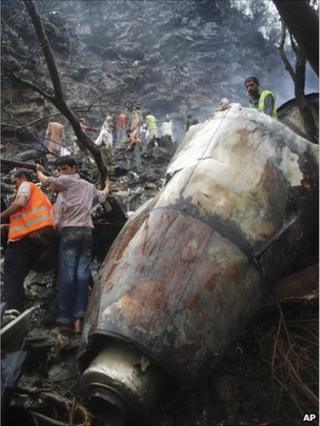 Wreckage of an air crash near Islamabad, Pakistan, on 28 July, 2010