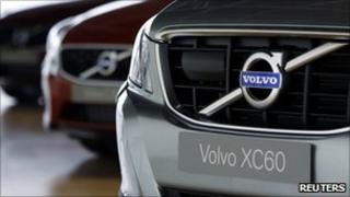 Volvo cars in showroom