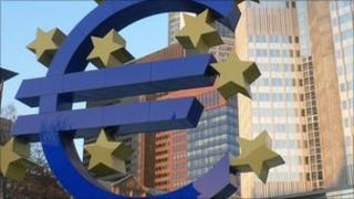 Euro symbol in front of the European Central Bank building