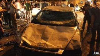 A vandalised Israeli police car in the village of Majdal Shams, 11 July