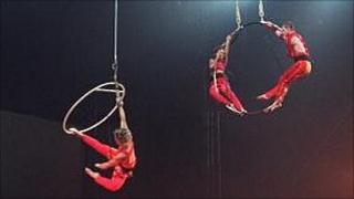 Circus performers at the Millennium Dome