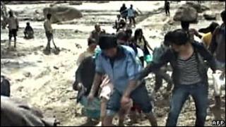 TV grab of floods in Leh