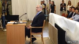 Mr Netanyahu testifying at the inquiry