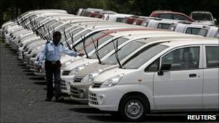 Parked cars at the Maruti Suzuki's stockyard on the outskirts of the western Indian city of western Indian city of Ahmedabad