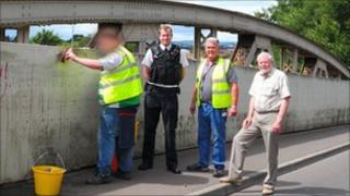 Left to right: Community Payback worker; Pc Gary Pethick; supervisor Peter Ernest; councillor John Williams