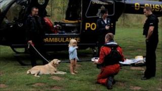 The little boy with the Sussex Police helicopter and crew
