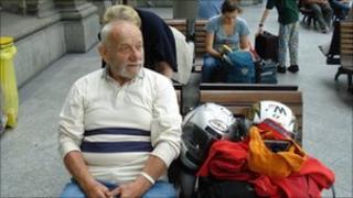 Luigi Ferrario waiting for train