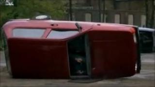 Jeremy Clarkson tips over a Reliant Robin on Top Gear