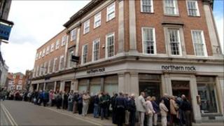 Queues at Northern Rock bank in York at the start of the credit crunch in 2007