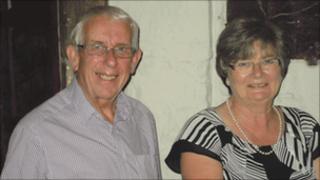 Mike and Carol Russell, from Stockport, Greater Manchester, who were refused entry to Clown Bay Cricket Club because they were carrying spoons