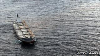 An oil-skimming ship in the Gulf of Mexico
