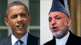 Barack Obama (L) and Hamid Karzai