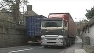 A lorry drives through Chideock