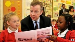 Michael Gove with pupils