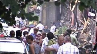 Scene of the blast in central Pyatigorsk 17 Aug 2010 (Russian NTV channel image)