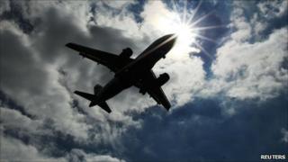 Plane silhouette in sky