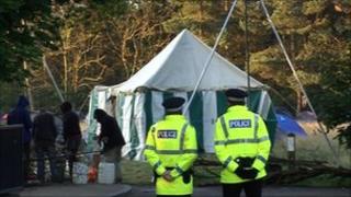 Police at Gogarburn camp