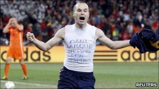 Andres Iniesta celebrates scoring his World Cup winner for Spain