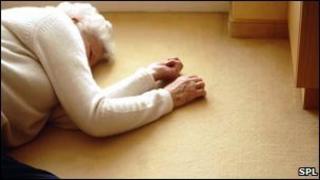 Elderly woman lying on the floor