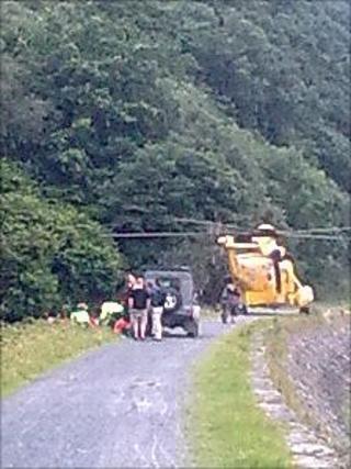The rescue helicopter before the airlift to hospital