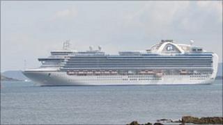 Crown Princess cruise liner anchored off Guernsey