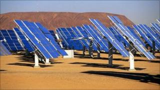 Solar panels at solar energy plant