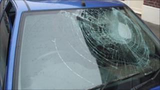 Smashed windscreen