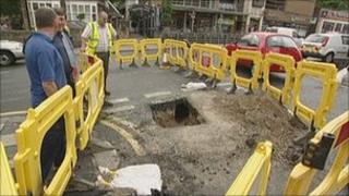 Workmen at the scene