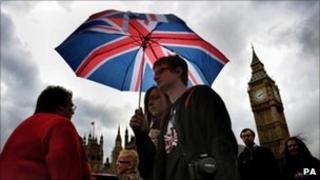 Couple with umbrella in London