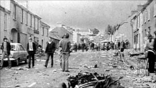 Scene in the aftermath of the Claudy bombings in July 1972