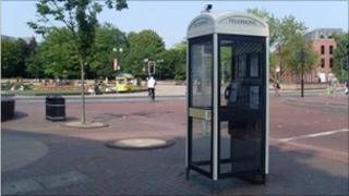 A phone box in Hull city centre