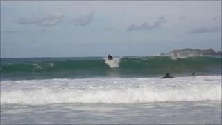 Surfers at Harlyn Bay