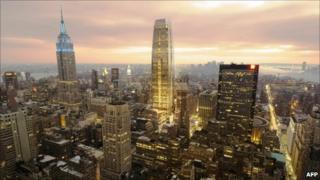 A rendering of the proposed building next to the Empire State Building