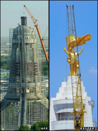 Left, the arch being dismantled on 26 August and right, removal work begins on 20 July