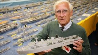 Philip Warren with his fleet of model ships