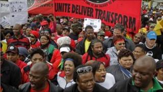 Civil servants protest during a strike in the city of Cape Town, South Africa, Thursday 26 August 2010