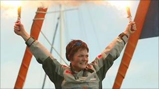 Ellen MacArthur celebrates record-breaking journey