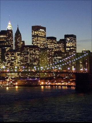 Manhattan skyline at night (Image: BBC)