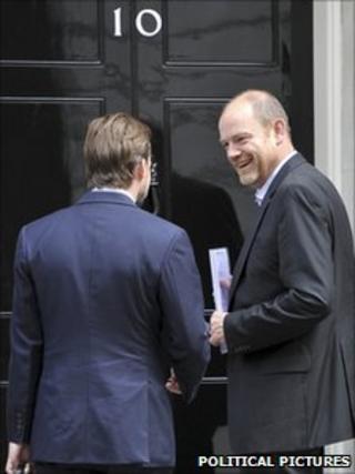 BBC director general Mark Thompson (right) at No 10 along with John Tate, BBC director of policy and strategy. Image: Political pictures