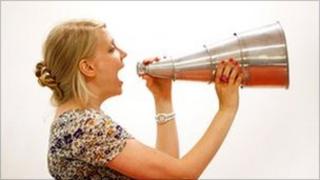 A girl with a megaphone