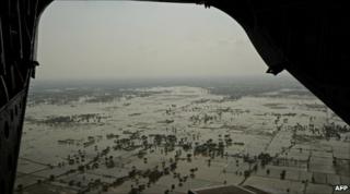Flooded areas in Southern Punjab province