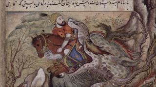 Bahman-Ardashir swallowed by a dragon (British Library)