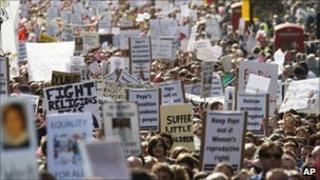 Protesters marching through London