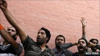 Protesters in Indian-administered Kashmir